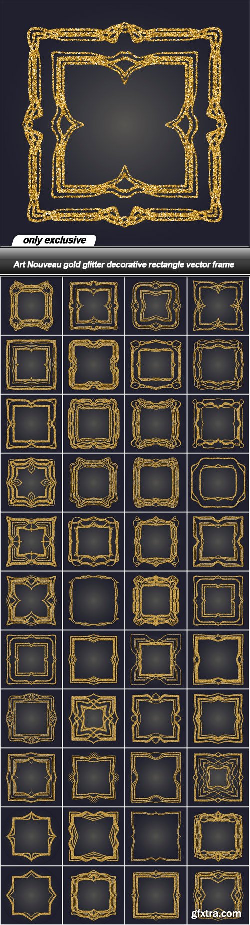 Art Nouveau gold glitter decorative rectangle vector frame - 44 EPS