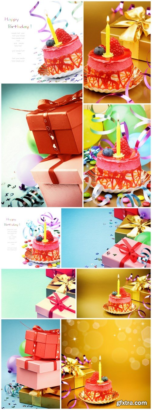 Colorful birthday cake with candle 10X JPEG