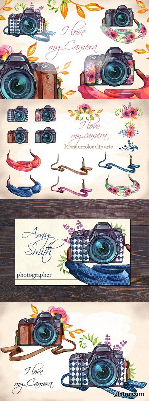 CM - Watercolor Camera Clip Arts 1531343