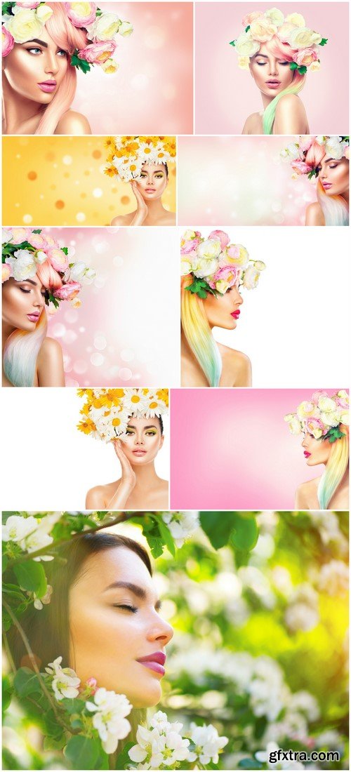 Perfect background, woman with wreath on her head 9X JPEG