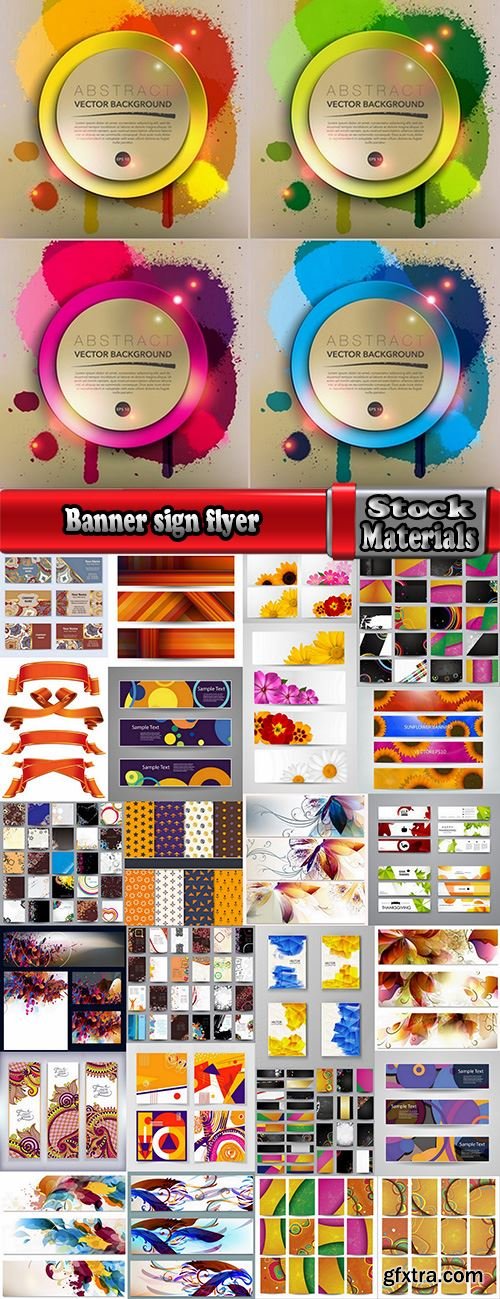 Banner sign flyer set background flyer cover book booklet business card ribbon 25 EPS