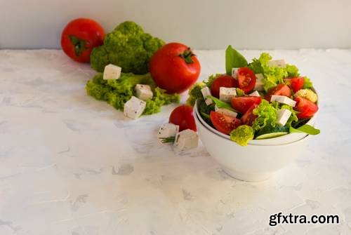 Lettuce Leaves, Cherry Tomatoes, Cucumber, Broccoli and Tofu Salad