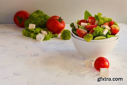 Lettuce Leaves, Cherry Tomatoes, Cucumber, Broccoli and Tofu Salad