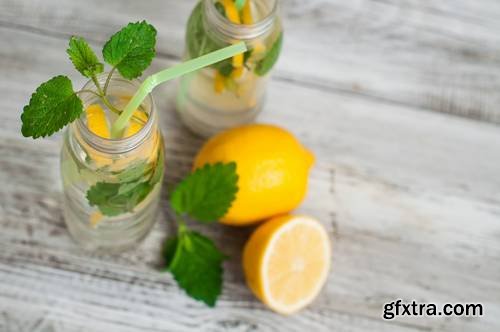 Fresh Lemonade, Cold Drink in a Glass Bottle