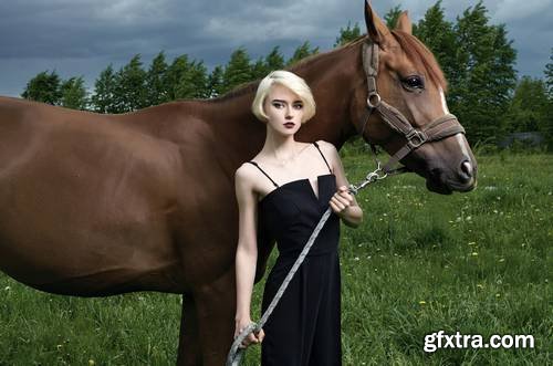 Beautiful Blond Girl with Horse