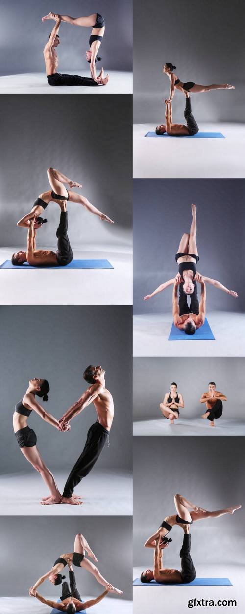 Young Couple Practicing Acro Yoga