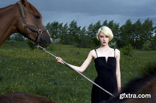 Beautiful Blond Girl with Horse