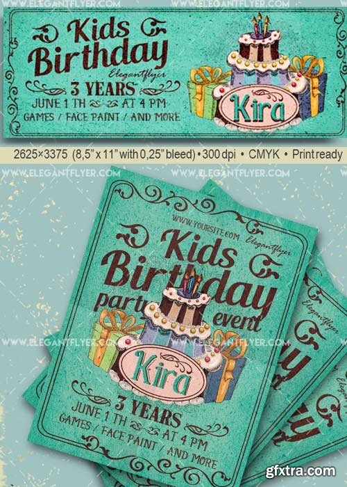 Kids Birthday Party V29 Flyer PSD Template + Facebook Cover