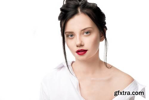 Portrait of Attractive Brunette Woman with Perfect Skin