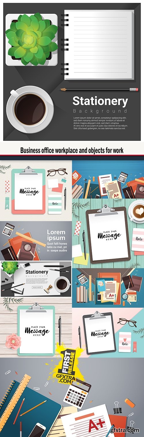 Business office workplace and objects for work