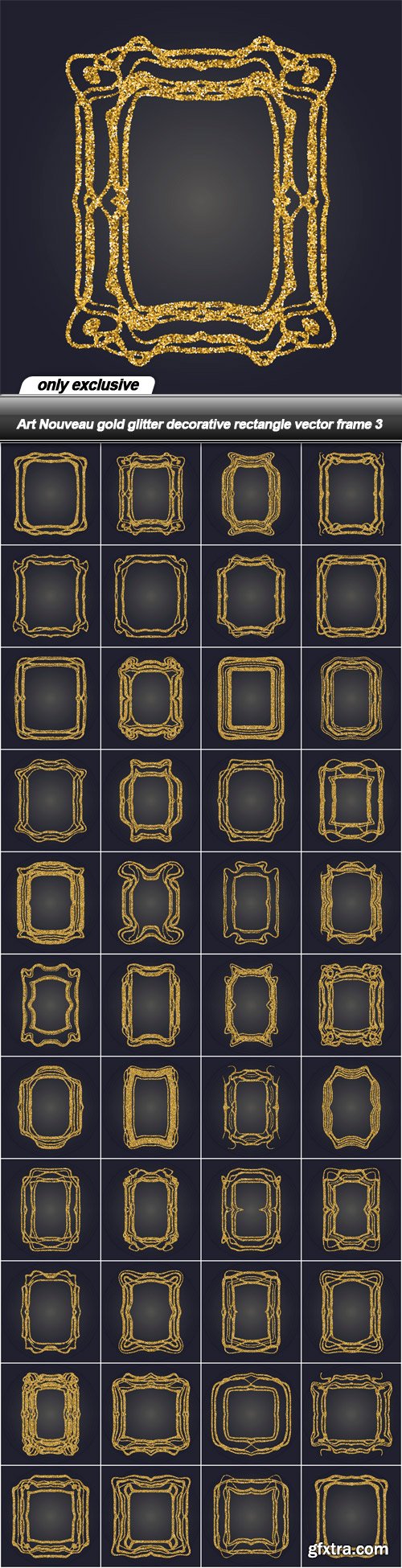 Art Nouveau gold glitter decorative rectangle vector frame 3 - 43 EPS