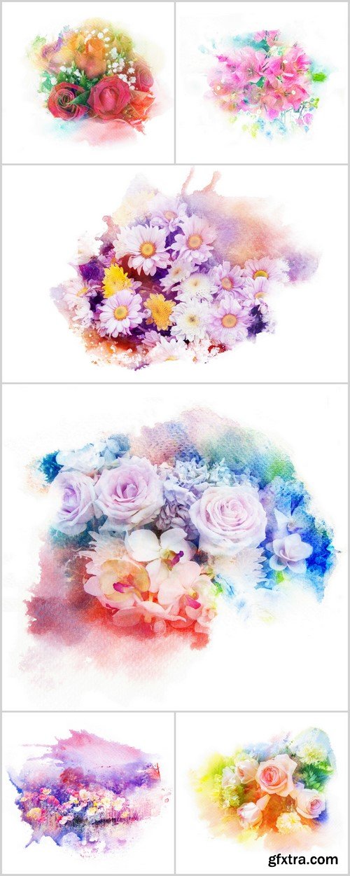 Flower watercolor illustration 6X JPEG