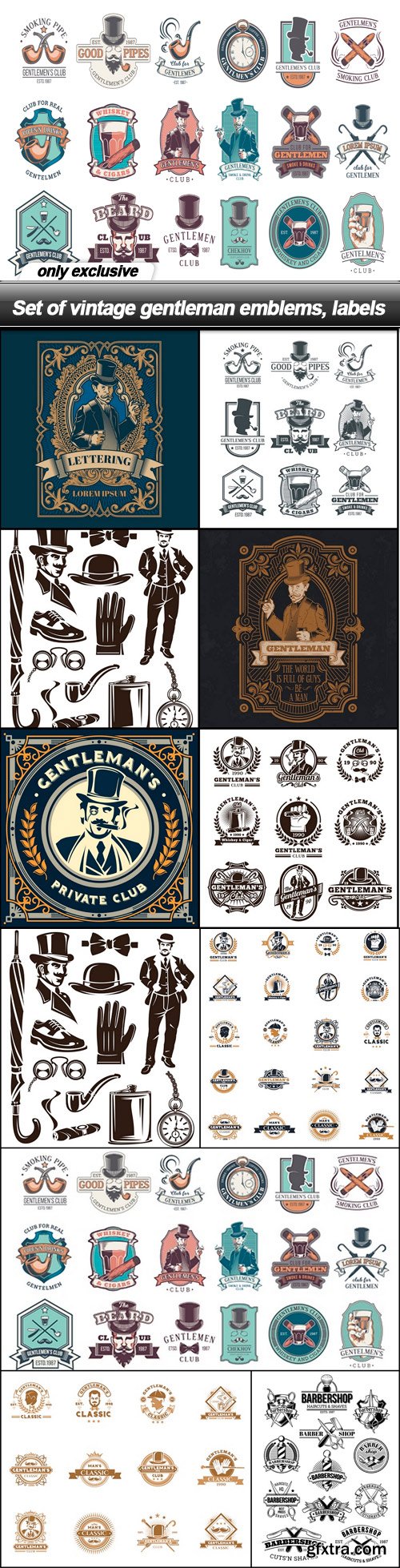 Set of vintage gentleman emblems, labels - 10 EPS