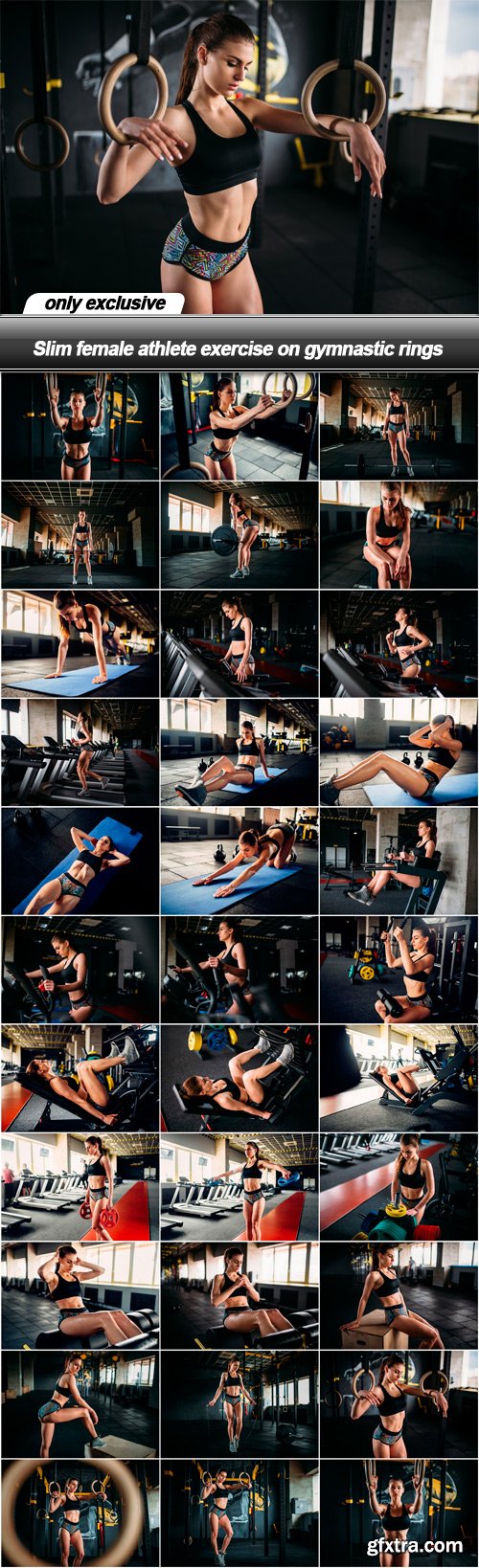 Slim female athlete exercise on gymnastic rings - 32 UHQ JPEG