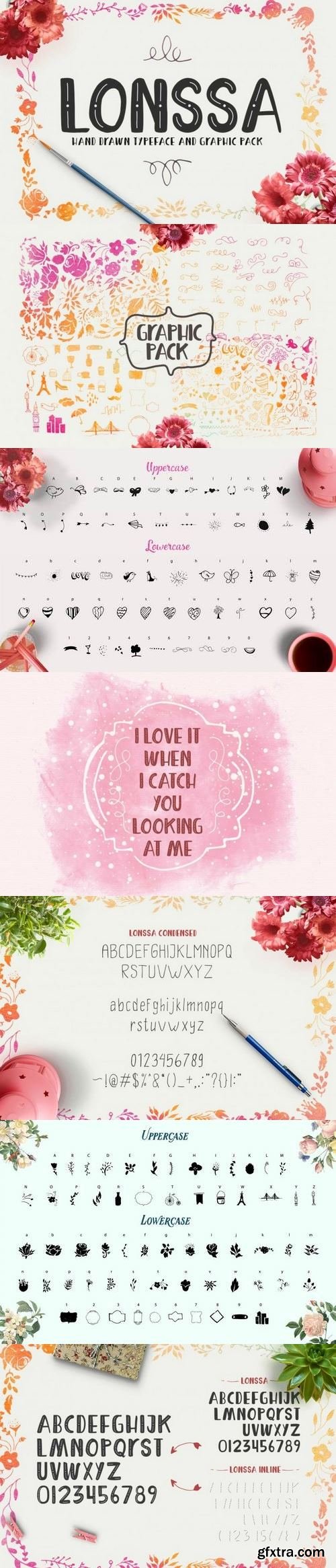 Thehungryjpeg - Lonssa typeface + mega Graphic pack 43027