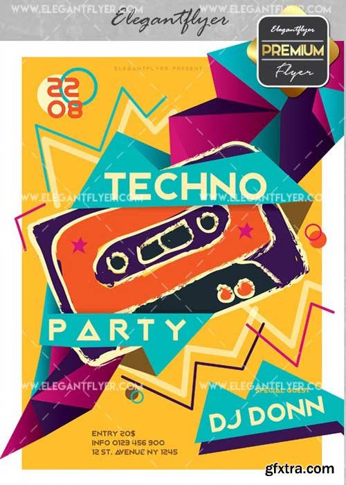 Techno Party V4 Flyer PSD Template + Facebook Cover