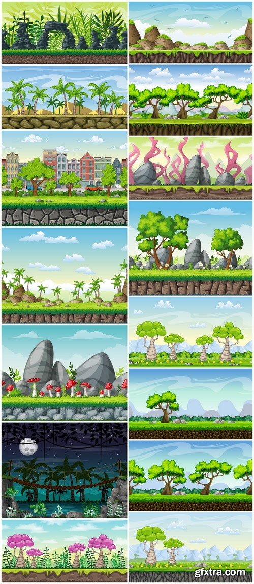 Seamless cartoon nature background Vector 15X EPS