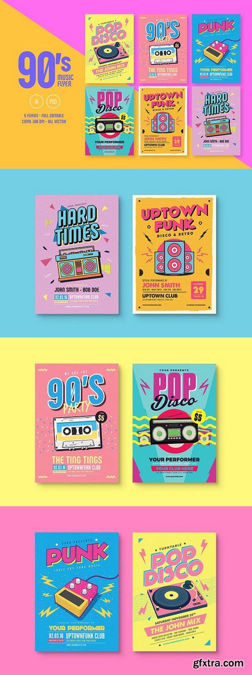 CM - 6 Nineties Music Flyers Bundle 1547394