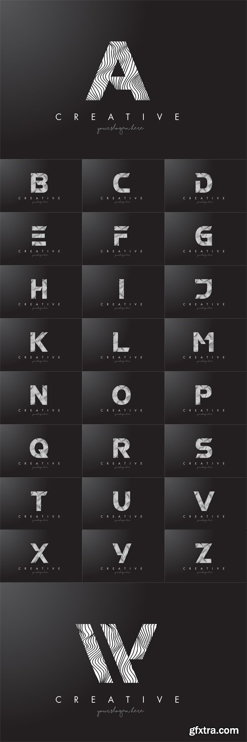 Vector Set - Letter Logos with Zebra Lines Texture Design