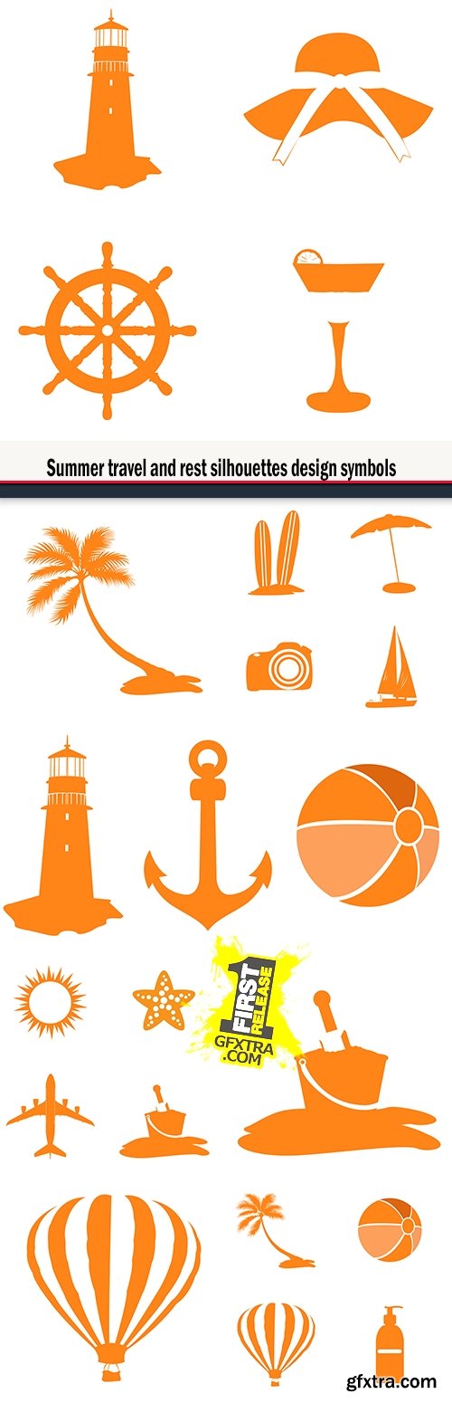 Summer travel and rest silhouettes design symbols