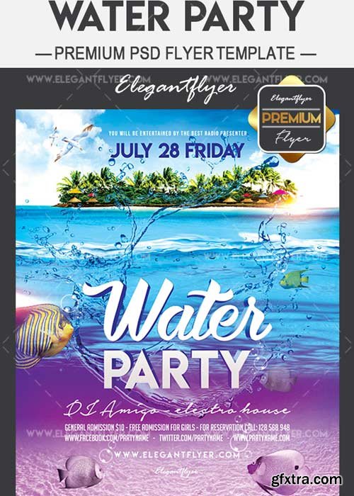 Water Party Flyer PSD V14 Template + Facebook Cover