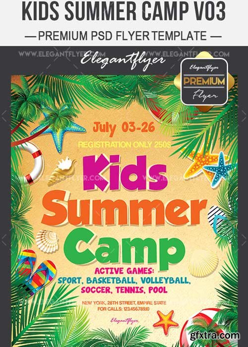 Kids Summer Camp V03 Flyer PSD Template + Facebook Cover