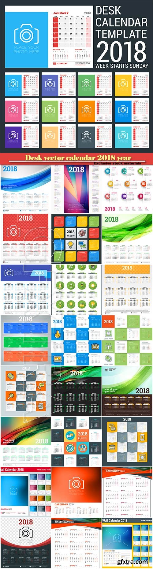 Desk vector calendar design templatefor 2018 year