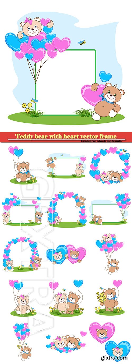 Teddy bear with heart vector frame