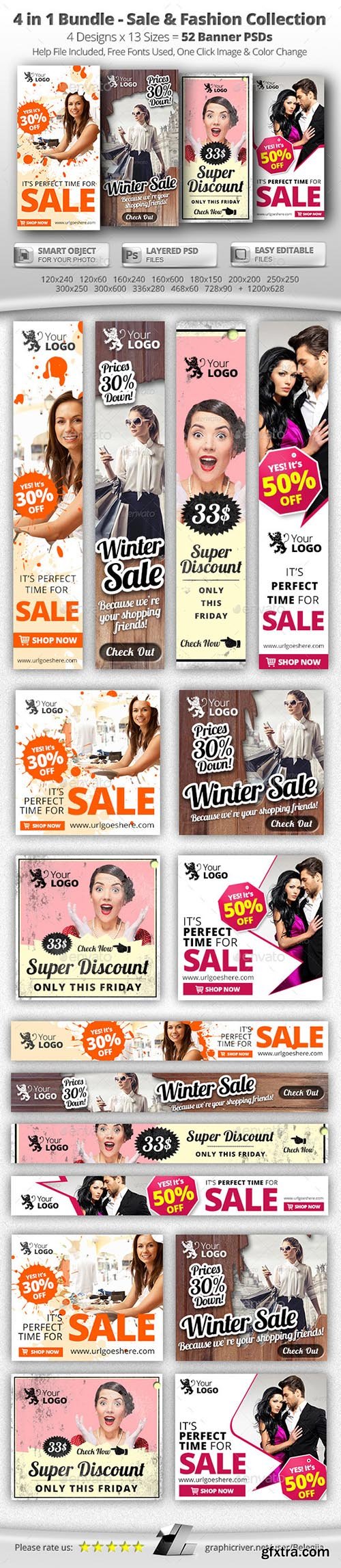 Graphicriver 52 Sale & Fashion Web Banners - 4 in 1 Bundle 12014566