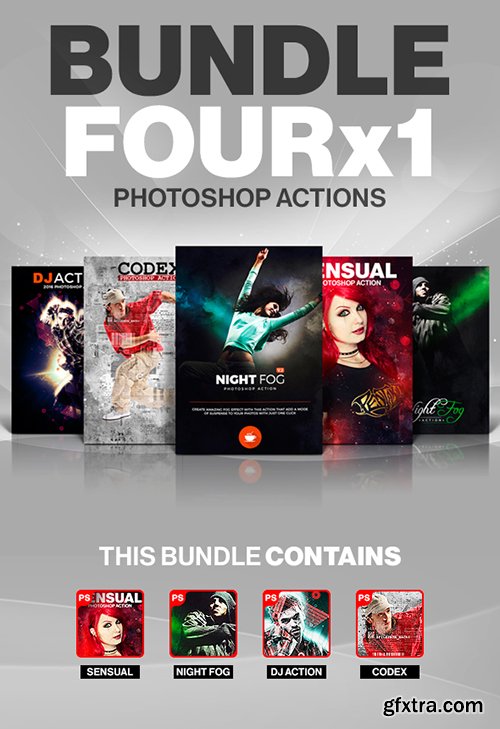 Graphicriver Four x1 Photoshop Actions Bundle 18219598