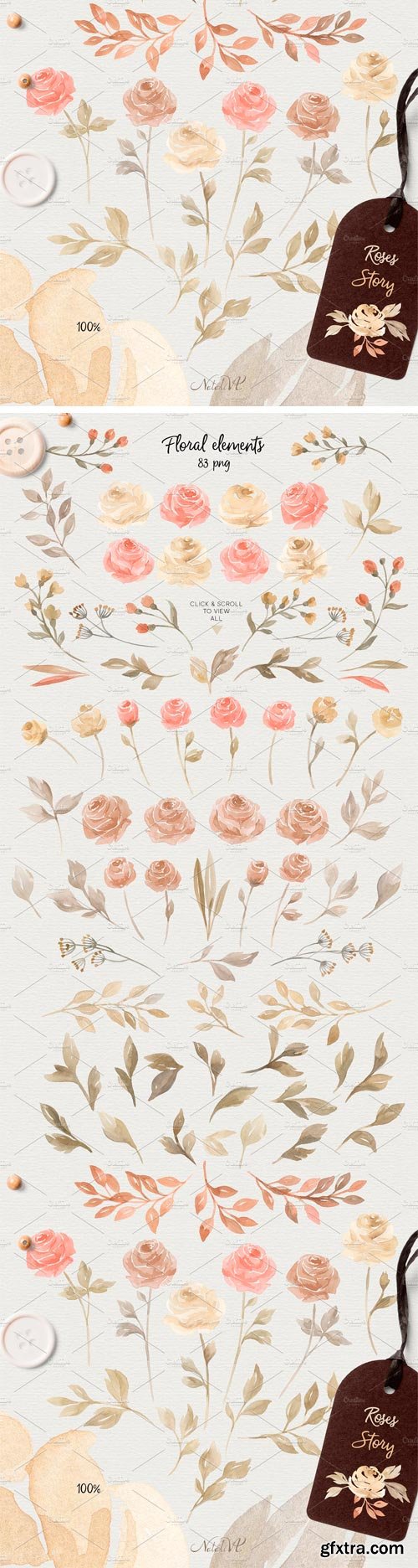 CM 1576614 - Roses Story. Design Kit Watercolor