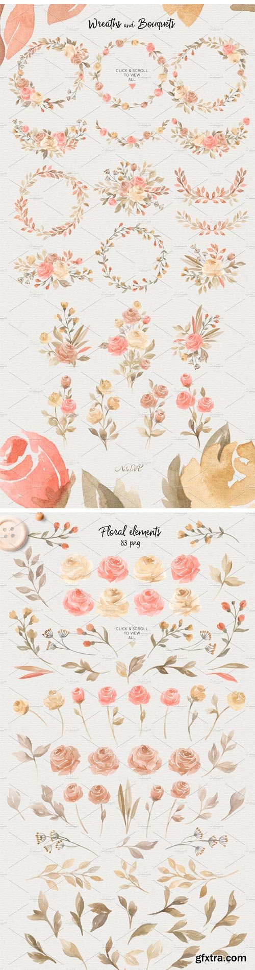 CM 1576614 - Roses Story. Design Kit Watercolor