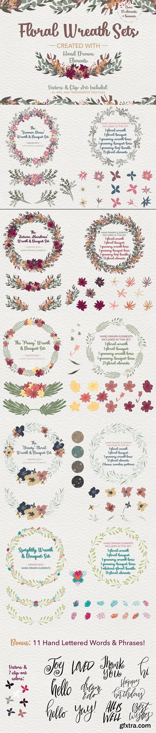 CM - Floral Wreath Sets Vector + Clip Art 1563616