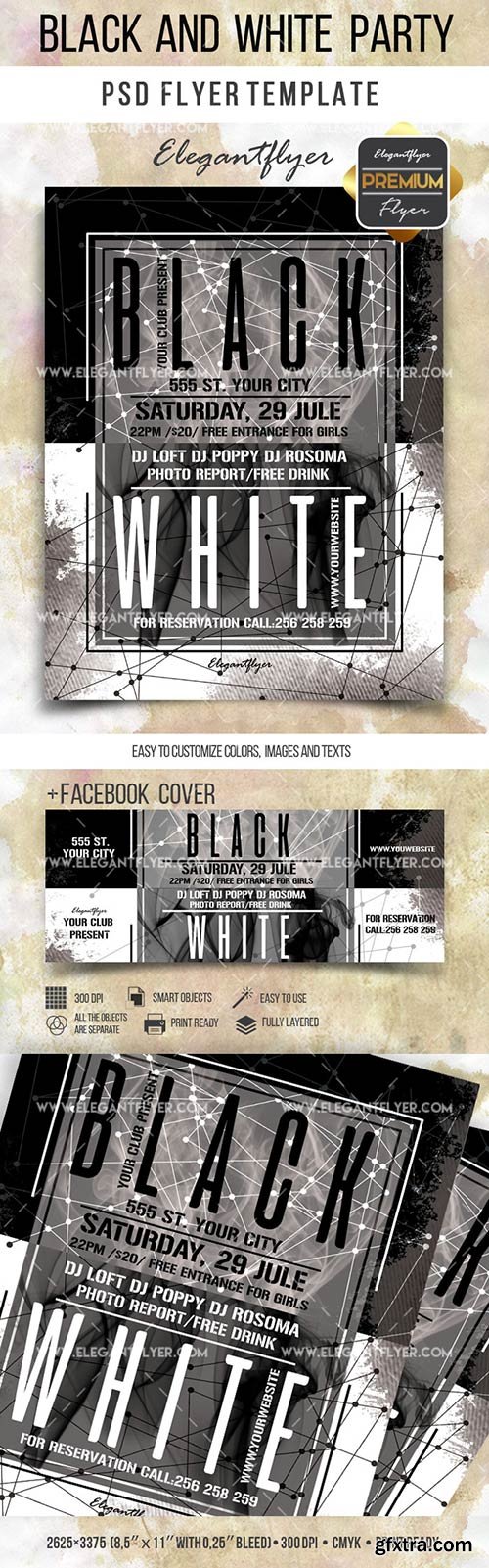 Black and White Party – Flyer PSD Template + Facebook Cover 3