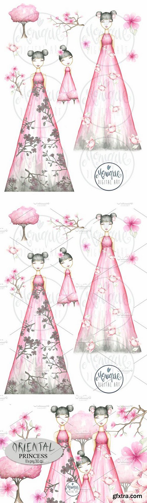 CM - Oriental Princess Clipart Watercolor 1572866