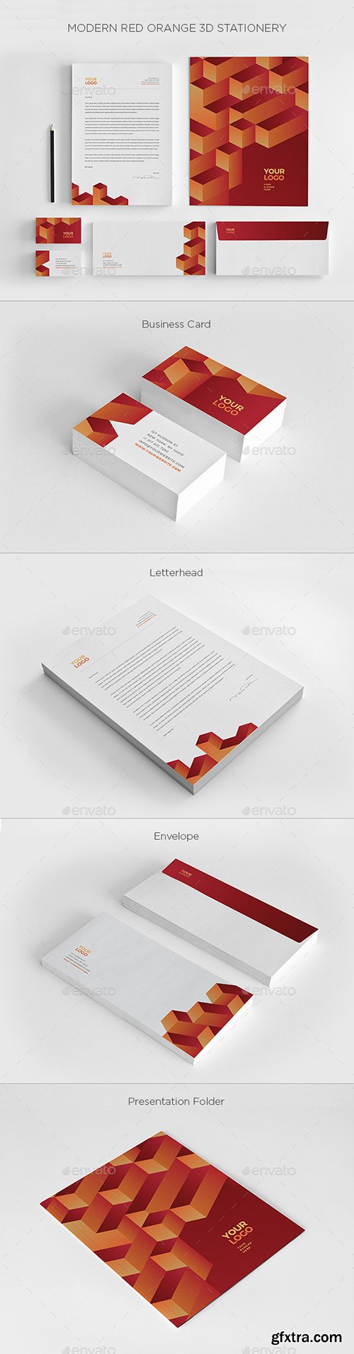 Graphicriver - Modern Red Orange 3D Stationery 20279000