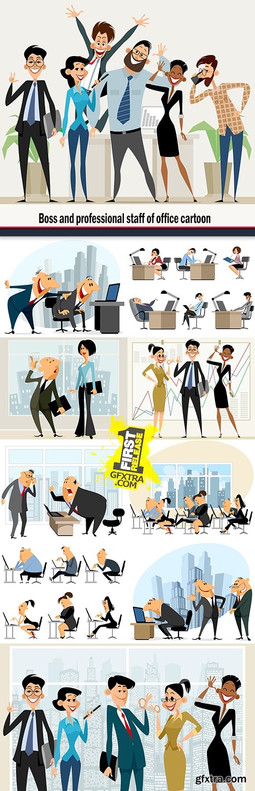 Boss and professional staff of office cartoon