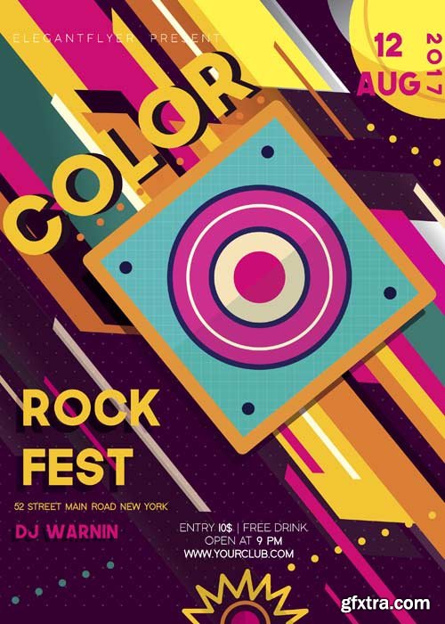 Сolor Rock Fest V2 Flyer PSD Template + Facebook Cover