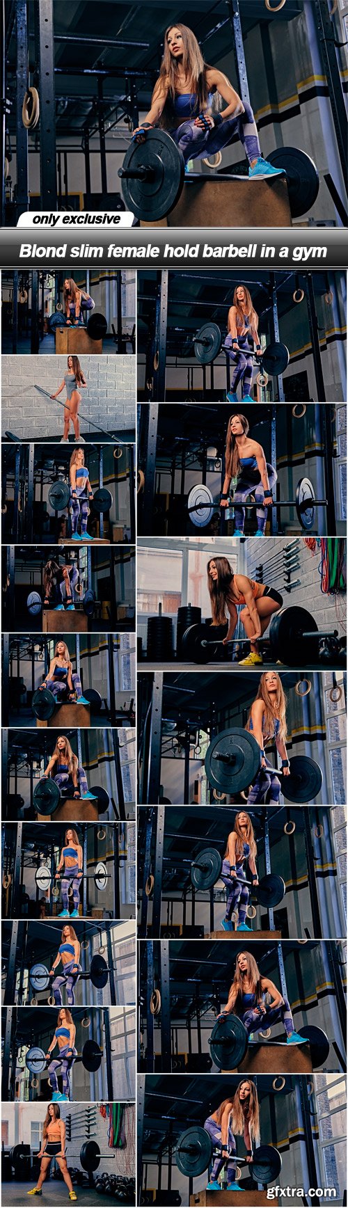 Blond slim female hold barbell in a gym - 17 UHQ JPEG