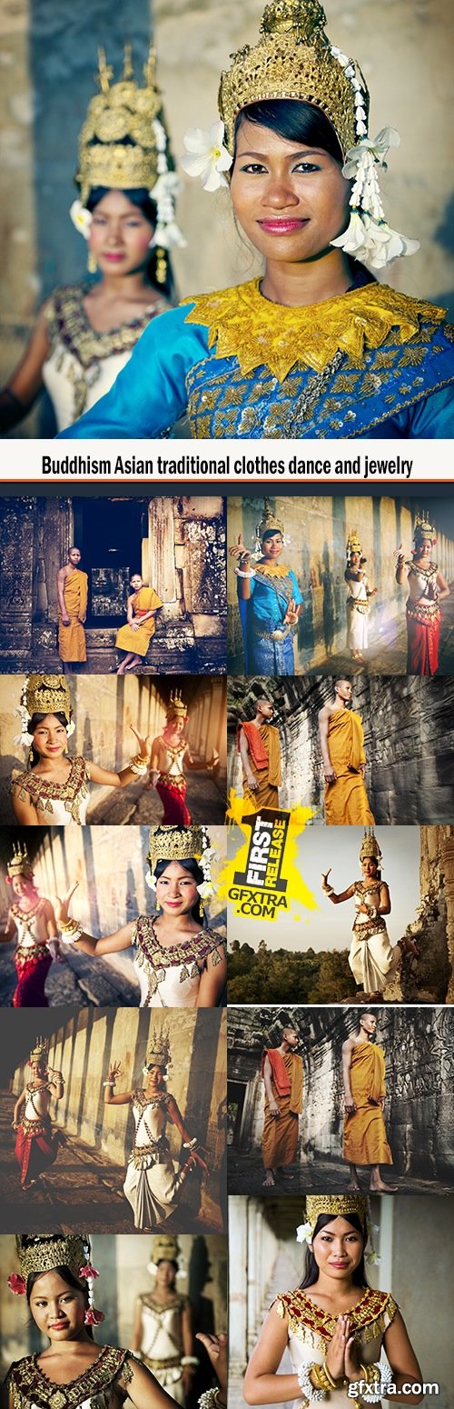 Buddhism Asian traditional clothes dance and jewelry