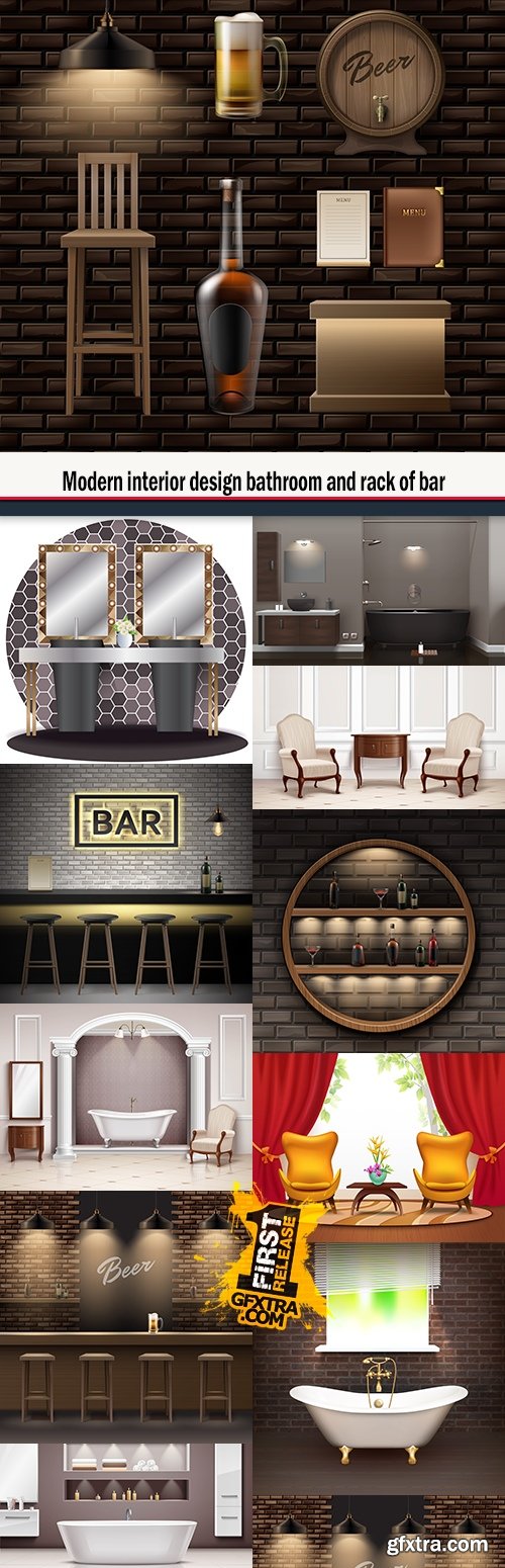 Modern interior design bathroom and rack of bar