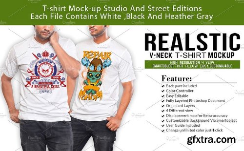 CreativeMarket V Neck Tshirt Mockup 1291777