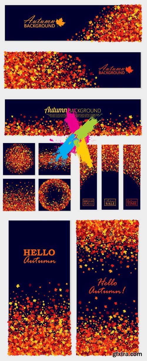 Dark Banners with Autumn Leaves Vector