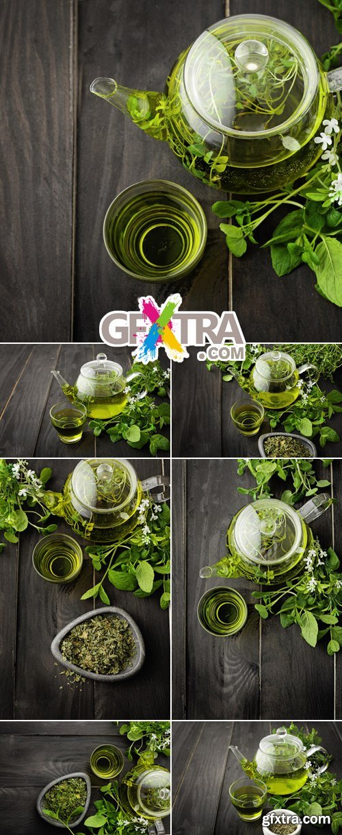 Stock Photo - Green Tea on Wooden Background