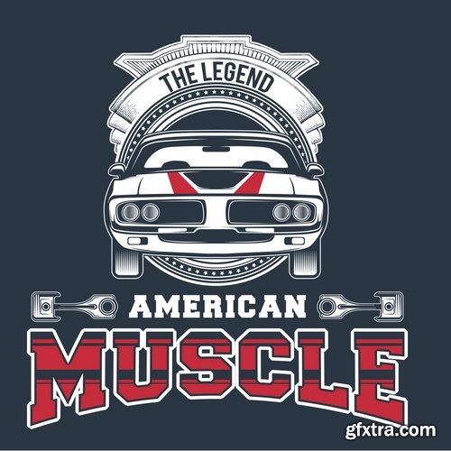 Muscle car car drawing on a T-shirt advertising poster motorcycle 17 EPS