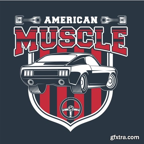 Muscle car car drawing on a T-shirt advertising poster motorcycle 17 EPS