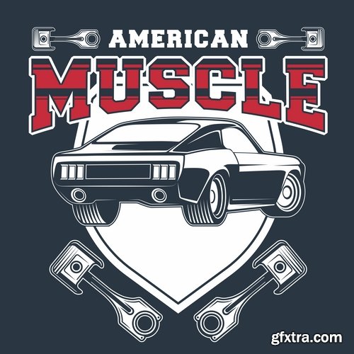 Muscle car car drawing on a T-shirt advertising poster motorcycle 17 EPS