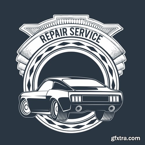 Muscle car car drawing on a T-shirt advertising poster motorcycle 17 EPS