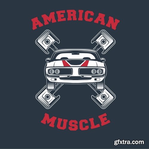 Muscle car car drawing on a T-shirt advertising poster motorcycle 17 EPS