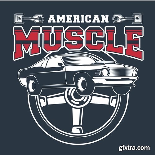 Muscle car car drawing on a T-shirt advertising poster motorcycle 17 EPS